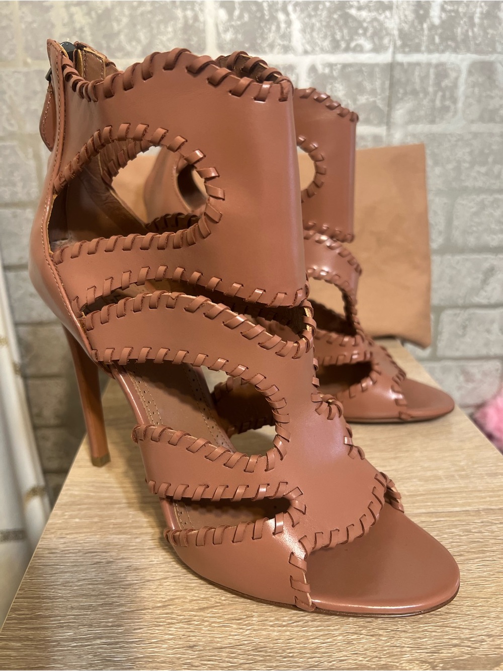 Alaïa Brown Whipstitch Cutout High-Heel Sandals